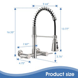 Double Handle Wall Mounted Spring Neck Bridge Kitchen Faucet