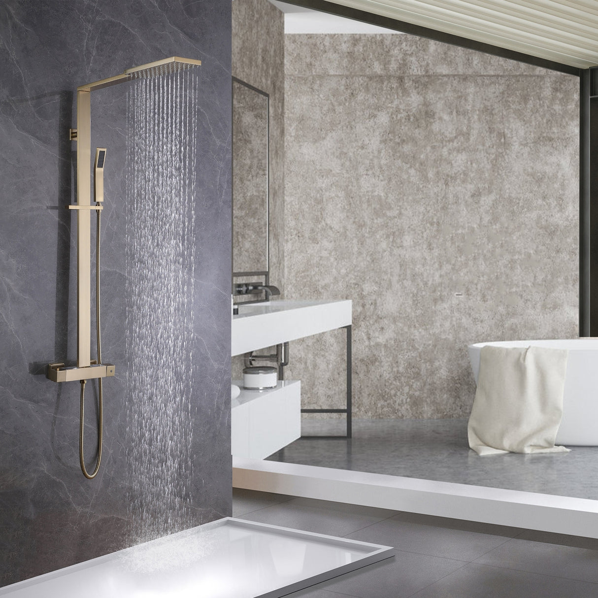 Double Handles Two Functions Wall Mounted Bathroom Shower System With Thermostatic Valve