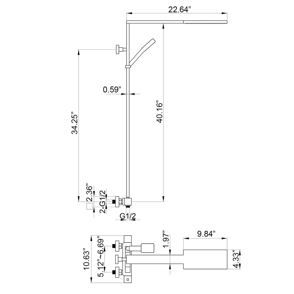 Double Handles Two Functions Wall Mounted Bathroom Shower System With Thermostatic Valve