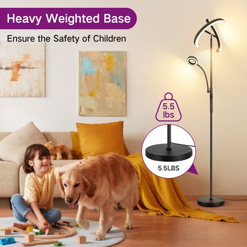 69 inch Double Headed Torchiere Floor Lamp with Remote Control,4 Color Temperature - black