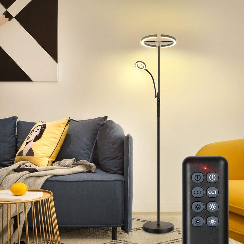 69 inch Double Headed Torchiere Floor Lamp with Remote Control,4 Color Temperature - black