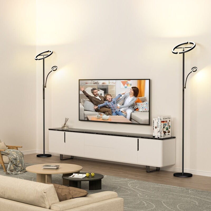 69 inch Double Headed Torchiere Floor Lamp with Remote Control,4 Color Temperature - black