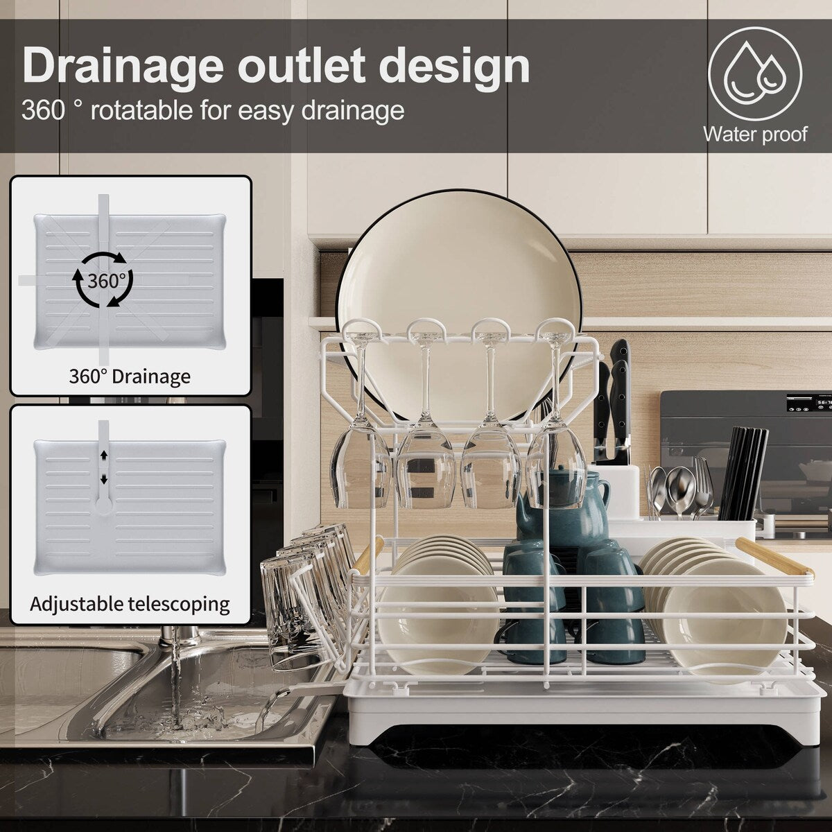 Double-Layer Dish Rack with Bamboo Handle