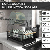 Double-Layer Dish Rack with Bamboo Handle