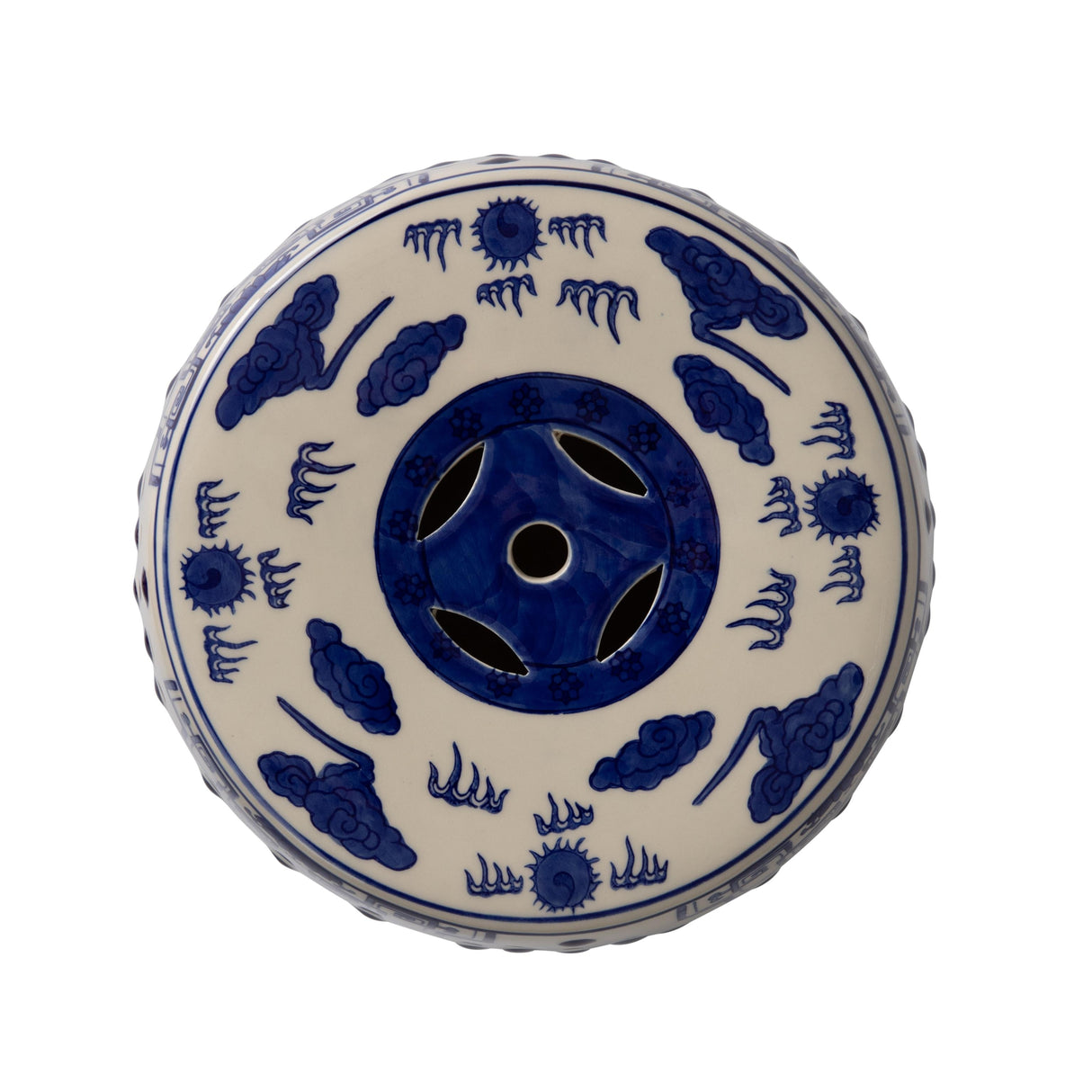 Double-Medallion Dragon-Embellished Ceramic Indoor/Outdoor Garden Stool/Table in Blue & White