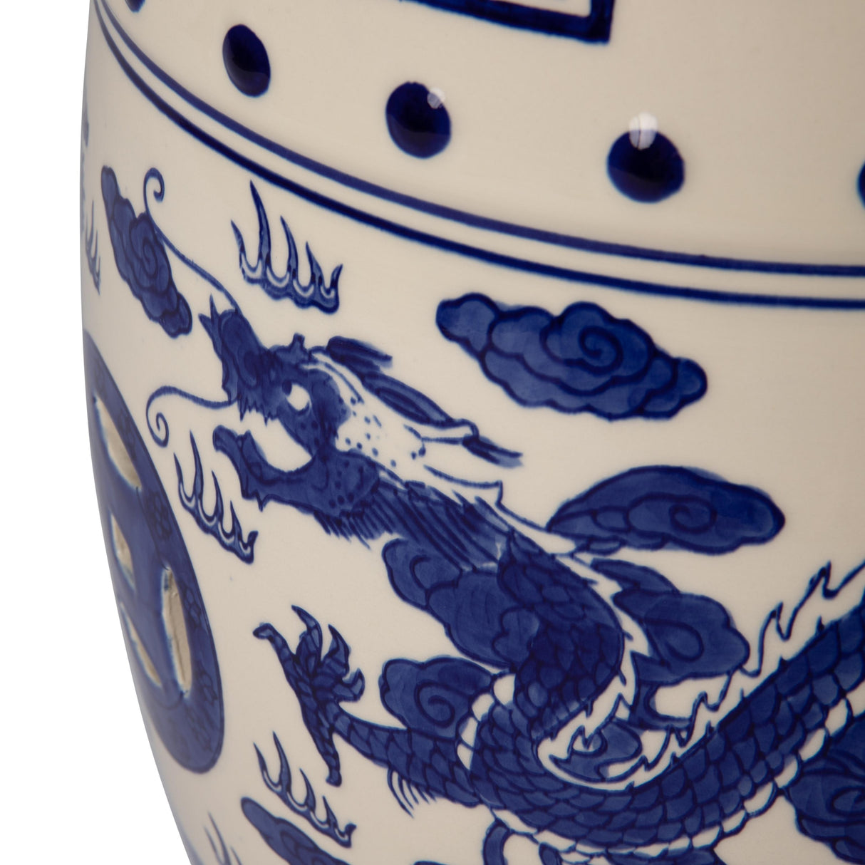 Double-Medallion Dragon-Embellished Ceramic Indoor/Outdoor Garden Stool/Table in Blue & White