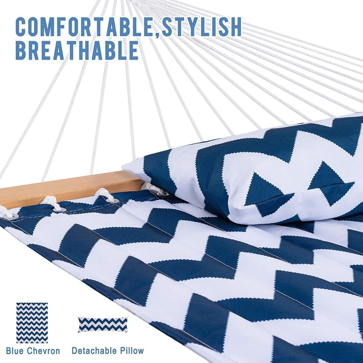 Double Quilted Fabric Hammock ,Blue Chevron