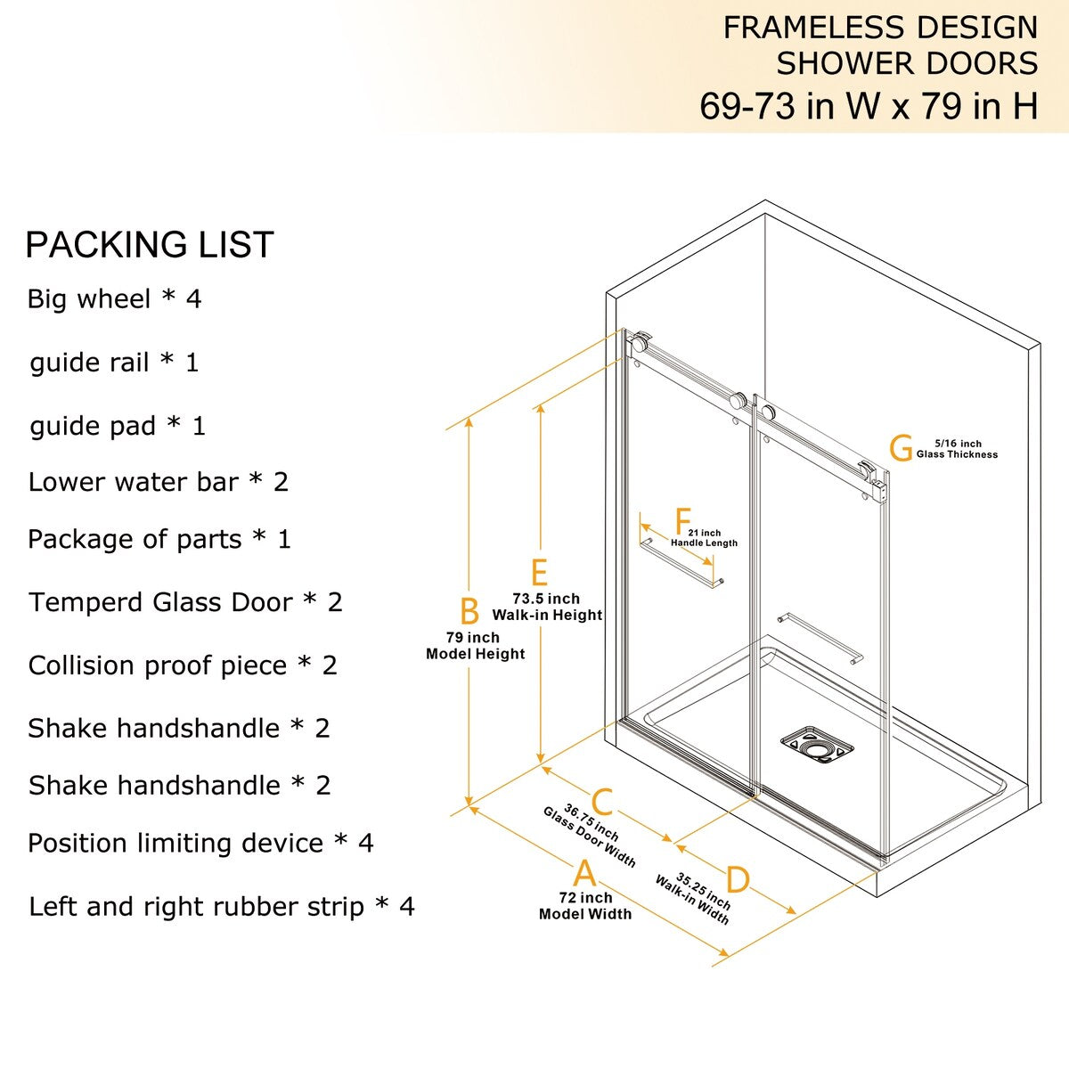 Double Sliding Door Frameless Corner Shower Enclosure with 5/16 in. Tempered Glass