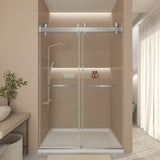 Double Sliding Door Frameless Corner Shower Enclosure with 5/16 in. Tempered Glass
