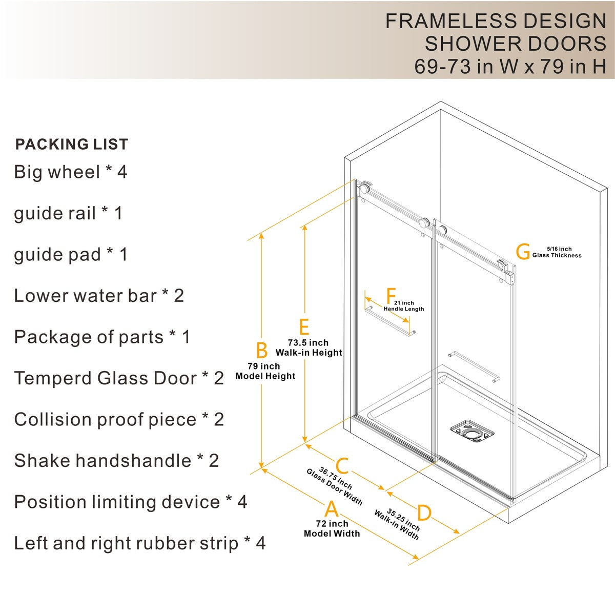 Double Sliding Door Frameless Corner Shower Enclosure with 5/16 in. Tempered Glass