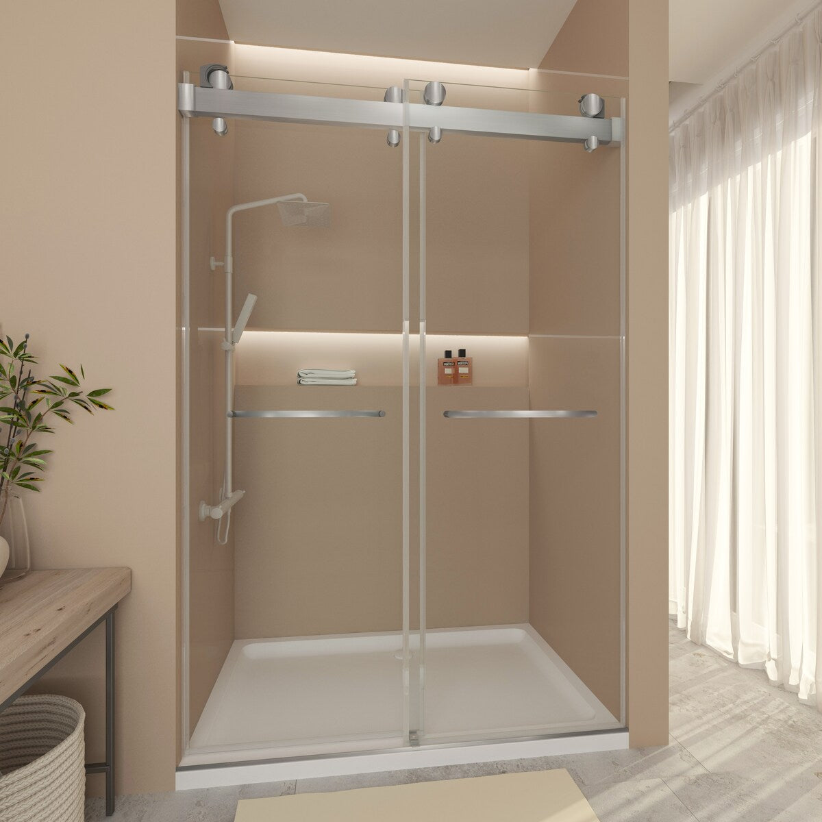 Double Sliding Door Frameless Corner Shower Enclosure with 5/16 in. Tempered Glass