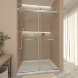 Double Sliding Door Frameless Corner Shower Enclosure with 5/16 in. Tempered Glass