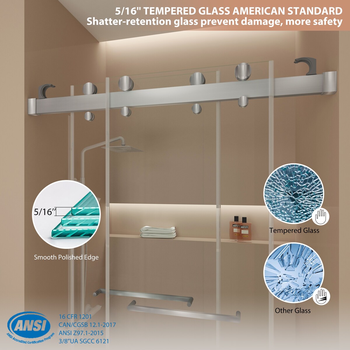 Double Sliding Door Frameless Corner Shower Enclosure with 5/16 in. Tempered Glass