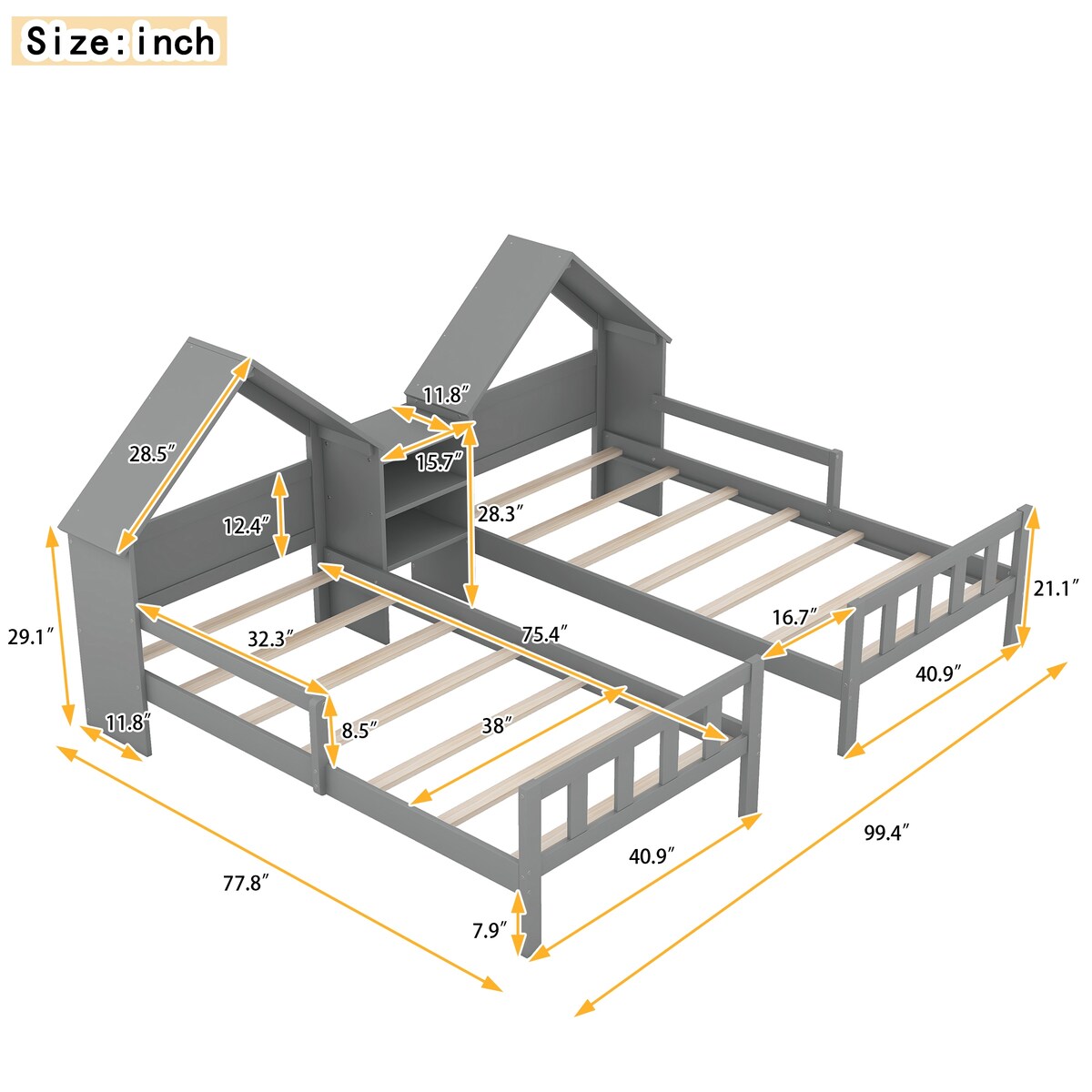 Double Twin Size Platform Bed