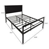 Double Wrought Iron Bed Frame With Sponge Cushion Headboard, Full Metal Platform Bed Frame With Headboard/No Box Spring Needed