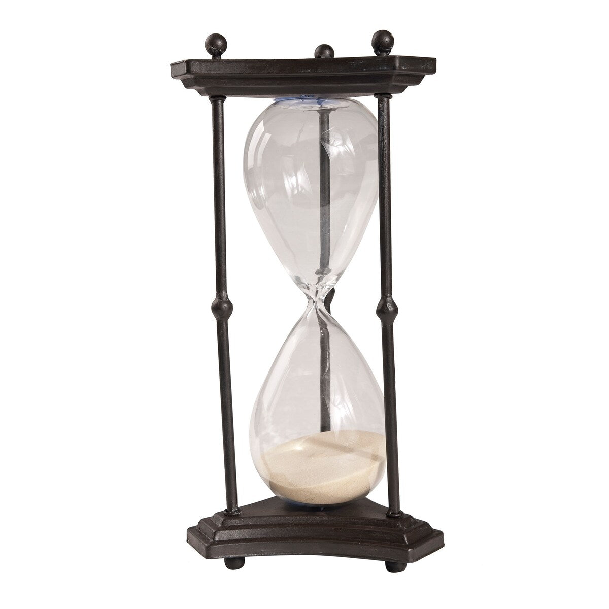 Doug 17 Inch 60 Minute Sand Hourglass with Elegant Iron Stand, Black, White