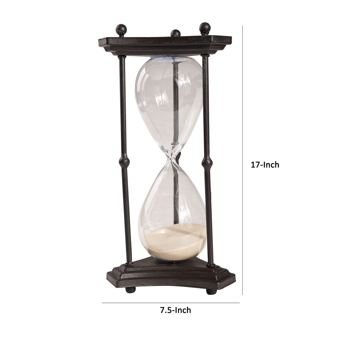 Doug 17 Inch 60 Minute Sand Hourglass with Elegant Iron Stand, Black, White