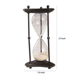 Doug 17 Inch 60 Minute Sand Hourglass with Elegant Iron Stand, Black, White