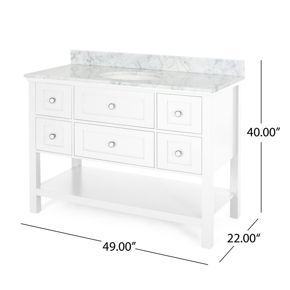 Douvier Contemporary 48" Wood Single Sink Bathroom Vanity with Carrera Marble Top by Christopher Knight Home