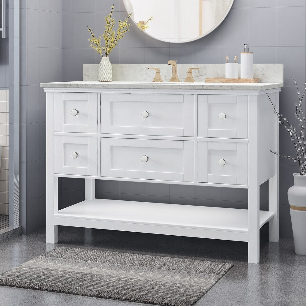 Douvier Contemporary 48" Wood Single Sink Bathroom Vanity with Carrera Marble Top by Christopher Knight Home