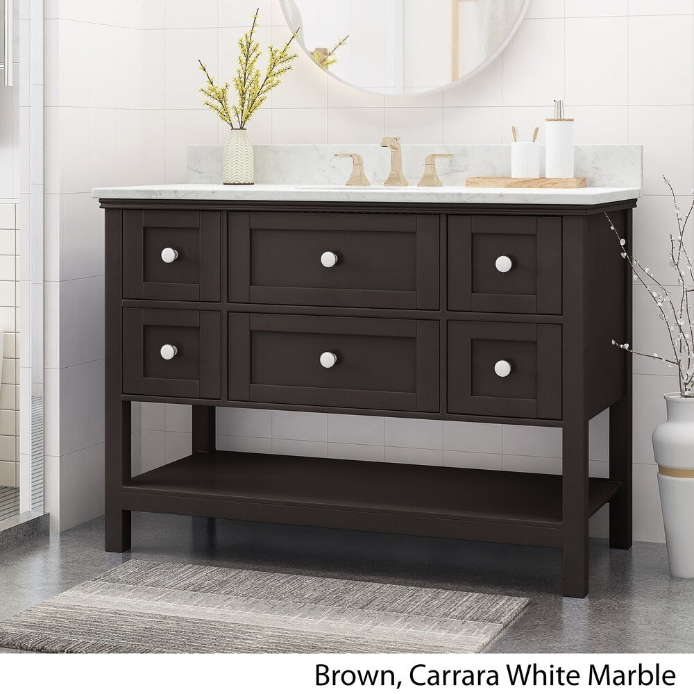 Douvier Contemporary 48" Wood Single Sink Bathroom Vanity with Carrera Marble Top by Christopher Knight Home