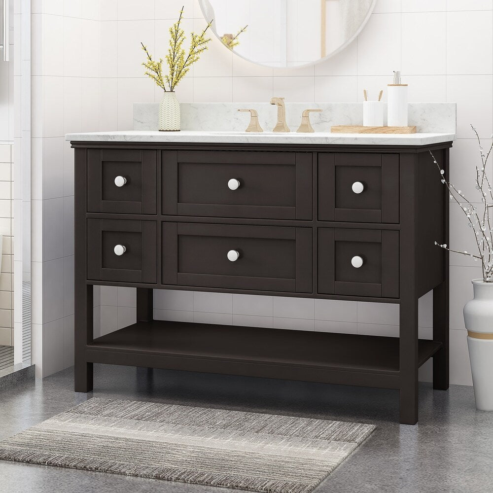 Douvier Contemporary 48" Wood Single Sink Bathroom Vanity with Carrera Marble Top by Christopher Knight Home