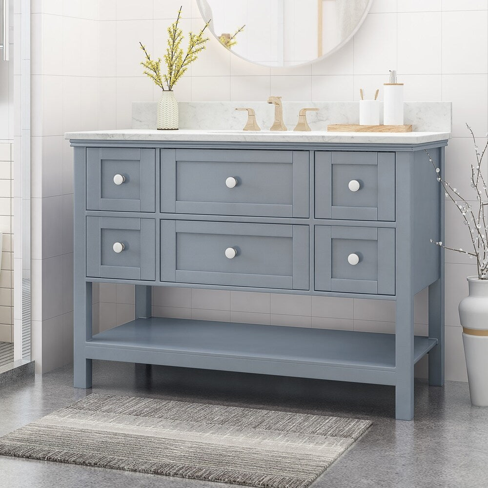 Douvier Contemporary 48" Wood Single Sink Bathroom Vanity with Carrera Marble Top by Christopher Knight Home