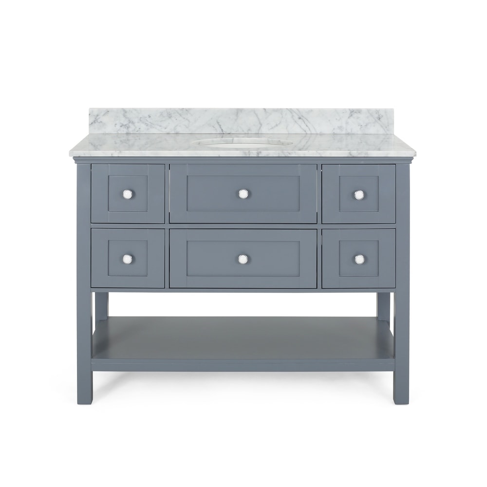 Douvier Contemporary 48" Wood Single Sink Bathroom Vanity with Carrera Marble Top by Christopher Knight Home