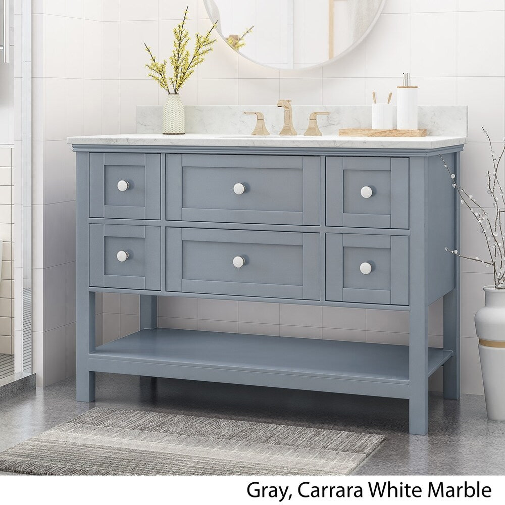 Douvier Contemporary 48" Wood Single Sink Bathroom Vanity with Carrera Marble Top by Christopher Knight Home