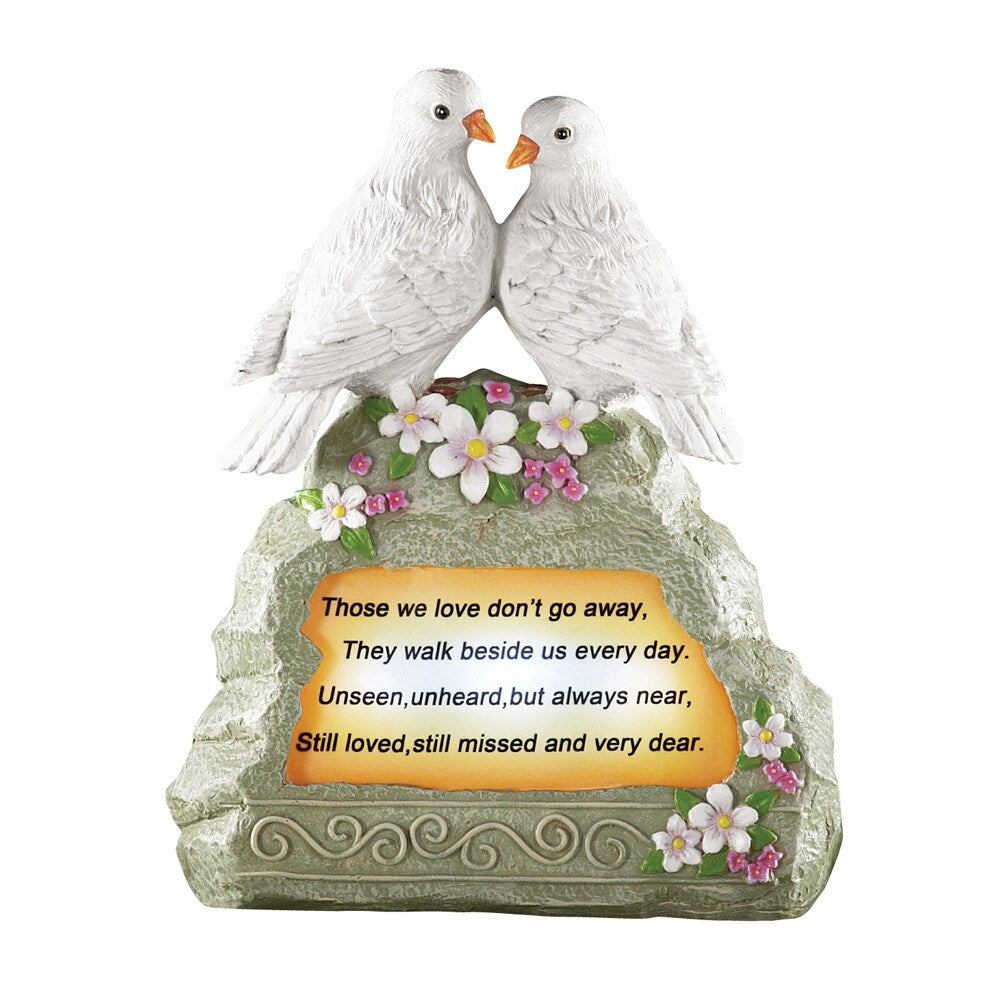 Doves Memorial Garden Stone with Solar Light - 12.750 x 10.250 x 5.900