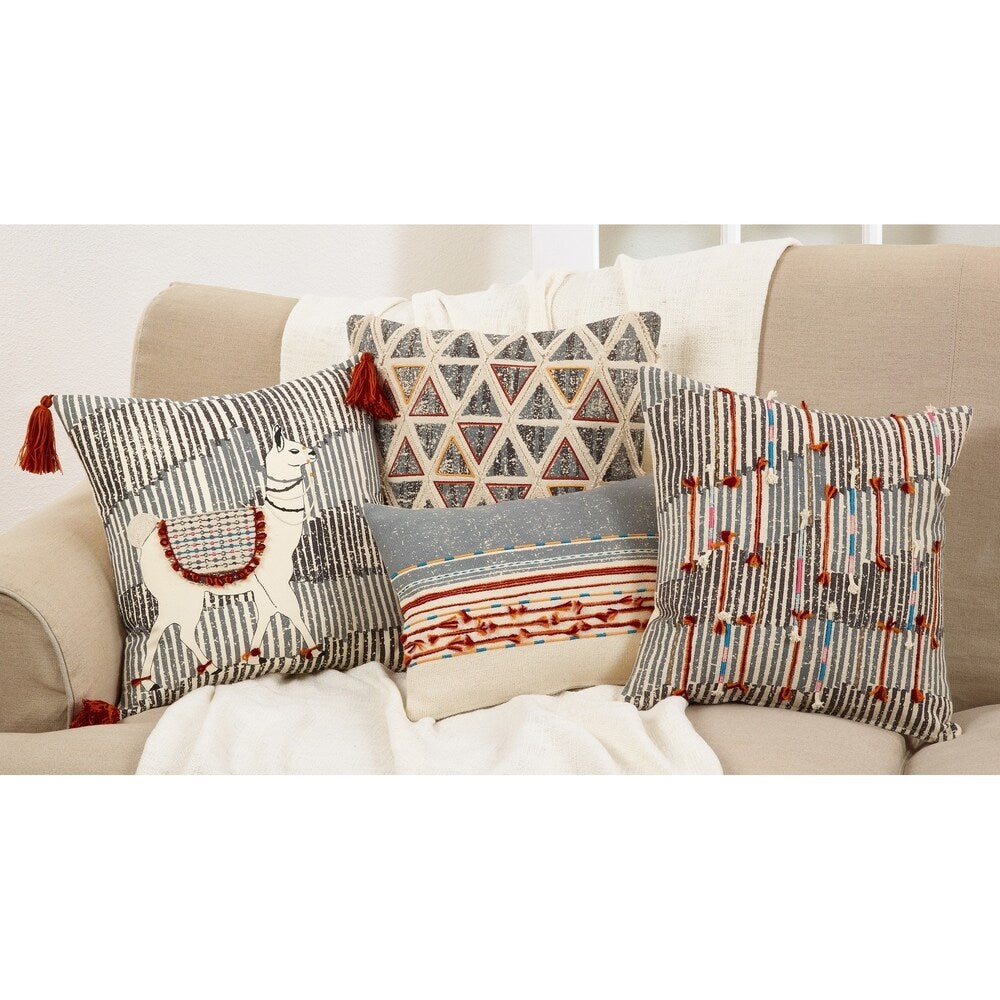 Down Filled Throw Pillow With Cord Appliqué Design