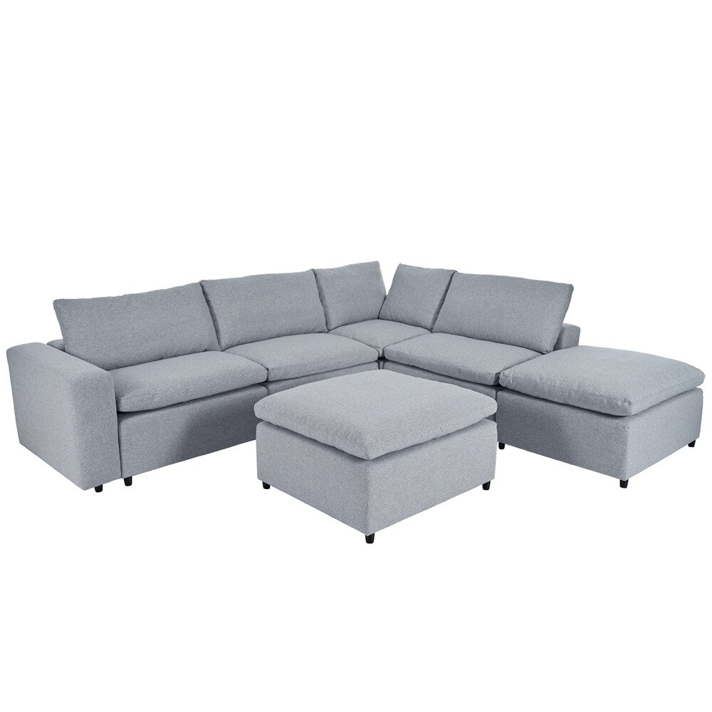 Down Filled Upholstered Sectional Sofa Set with Wide Armrests