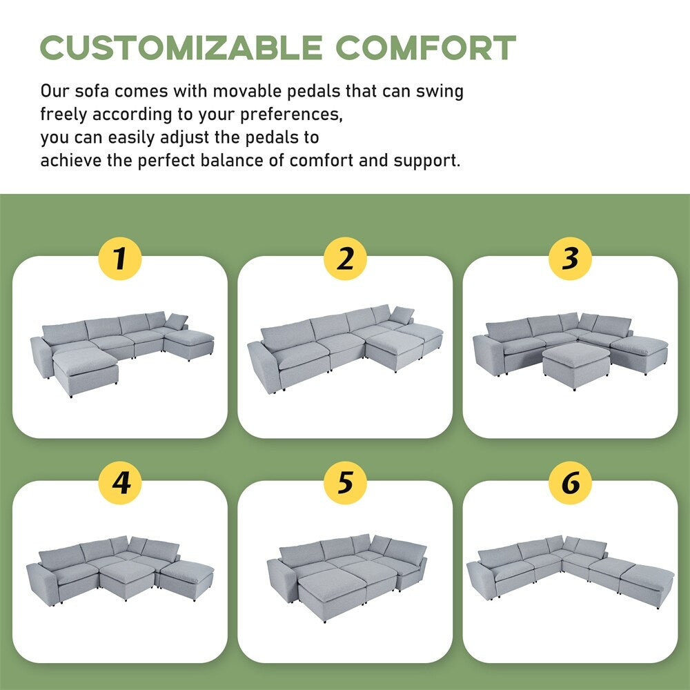 Down Filled Upholstered Sectional Sofa Set with Wide Armrests