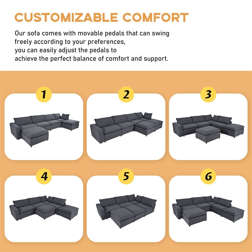 Down Filled Upholstered Sectional Sofa Set with Wide Armrests