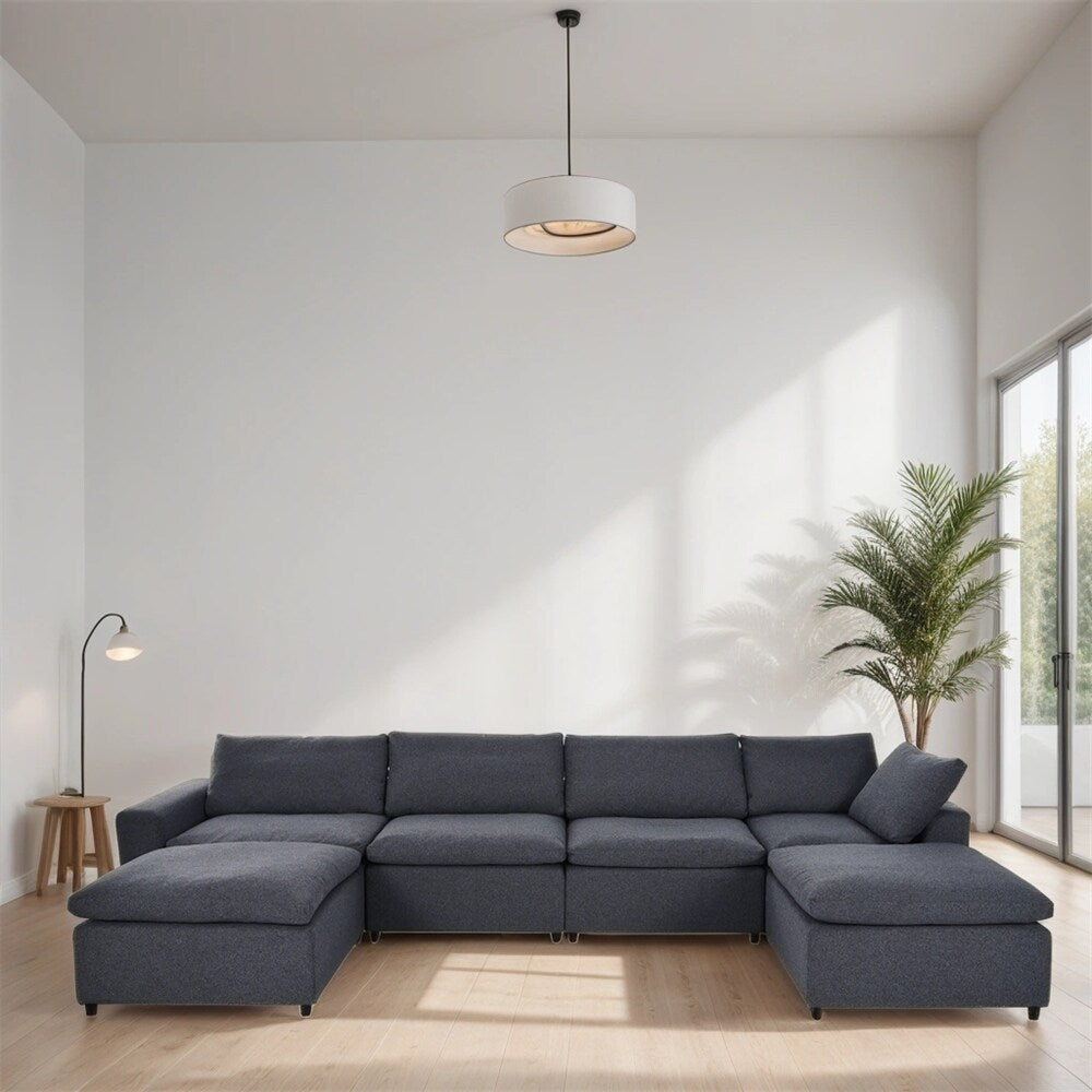 Down Filled Upholstered Sectional Sofa Set with Wide Armrests