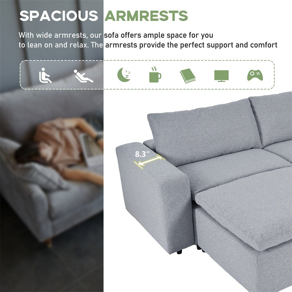 Down Filled Upholstered Sectional Sofa Set with Wide Armrests