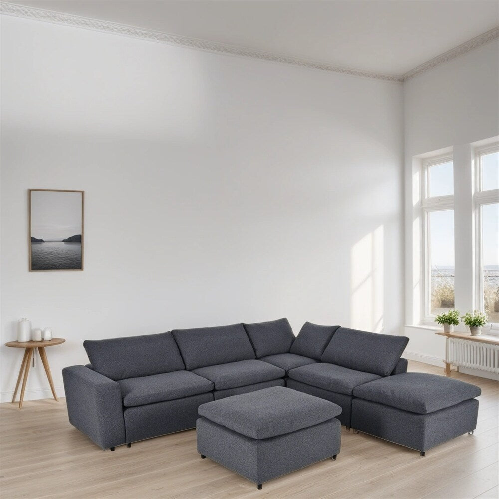 Down Filled Upholstered Sectional Sofa Set with Wide Armrests