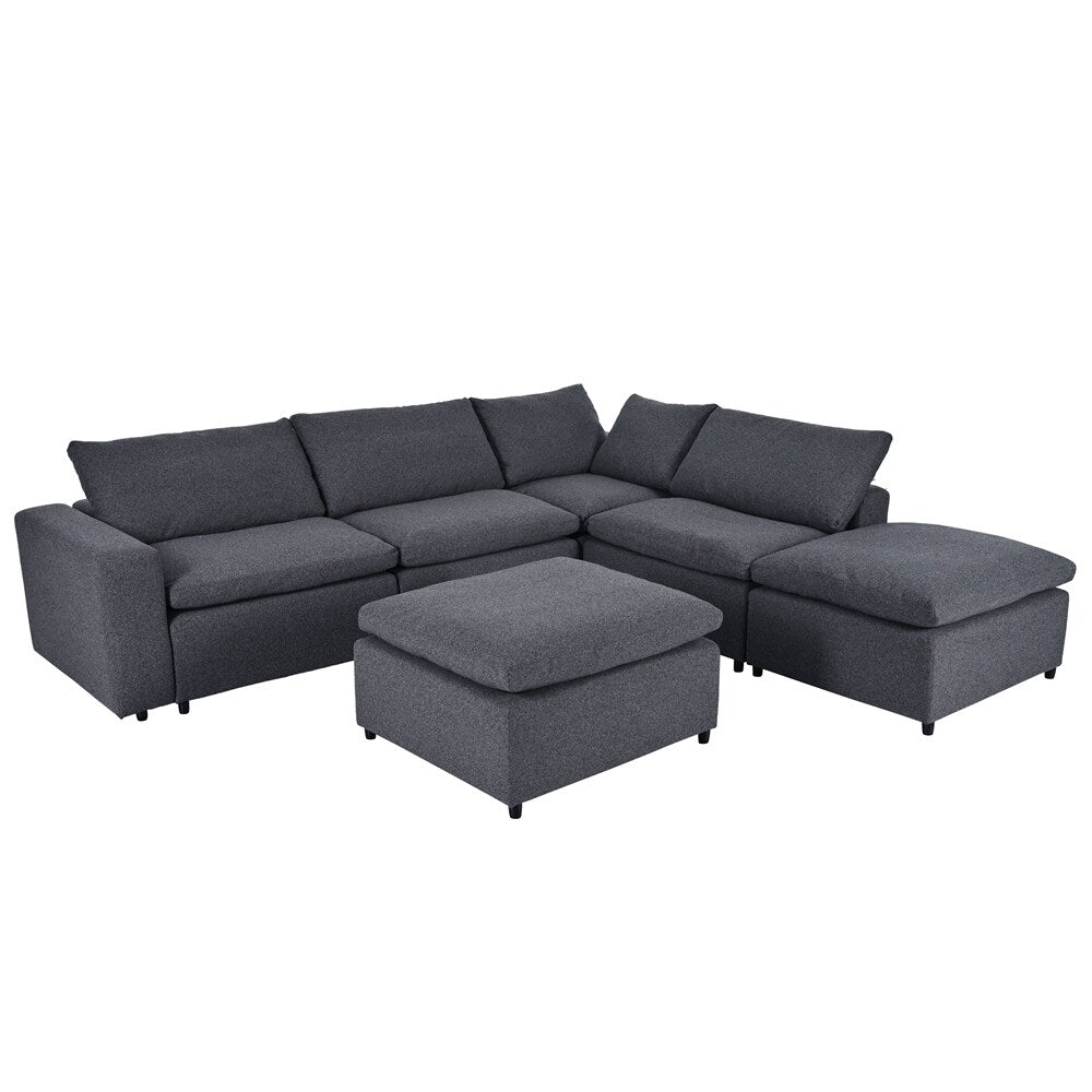 Down Filled Upholstered Sectional Sofa Set with Wide Armrests