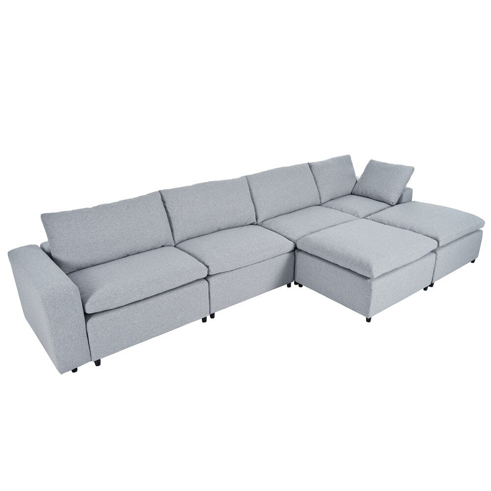 Down Filled Upholstered Sectional Sofa Set with Wide Armrests