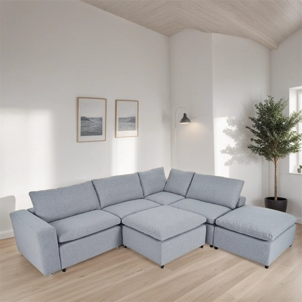 Down Filled Upholstered Sectional Sofa Set with Wide Armrests