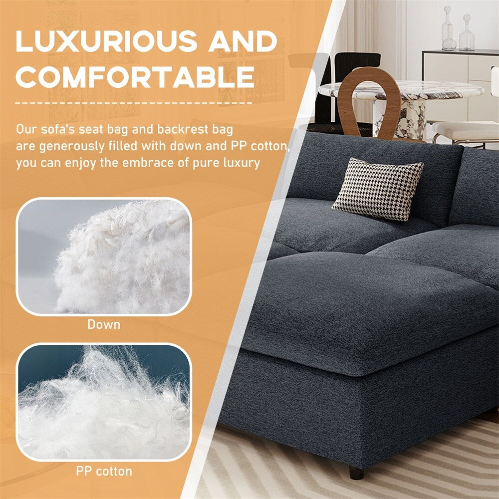 Down Filled Upholstered Sectional Sofa Set with Wide Armrests