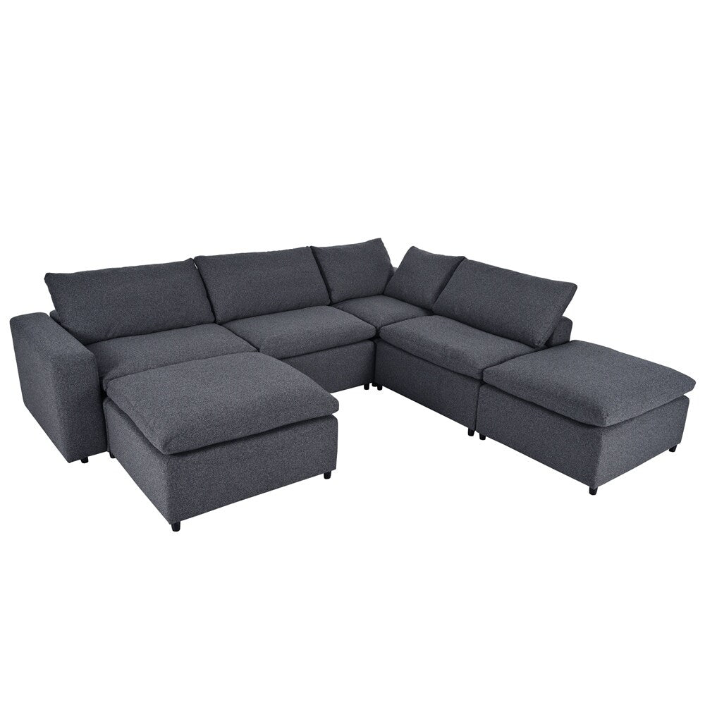 Down Filled Upholstered Sectional Sofa Set with Wide Armrests