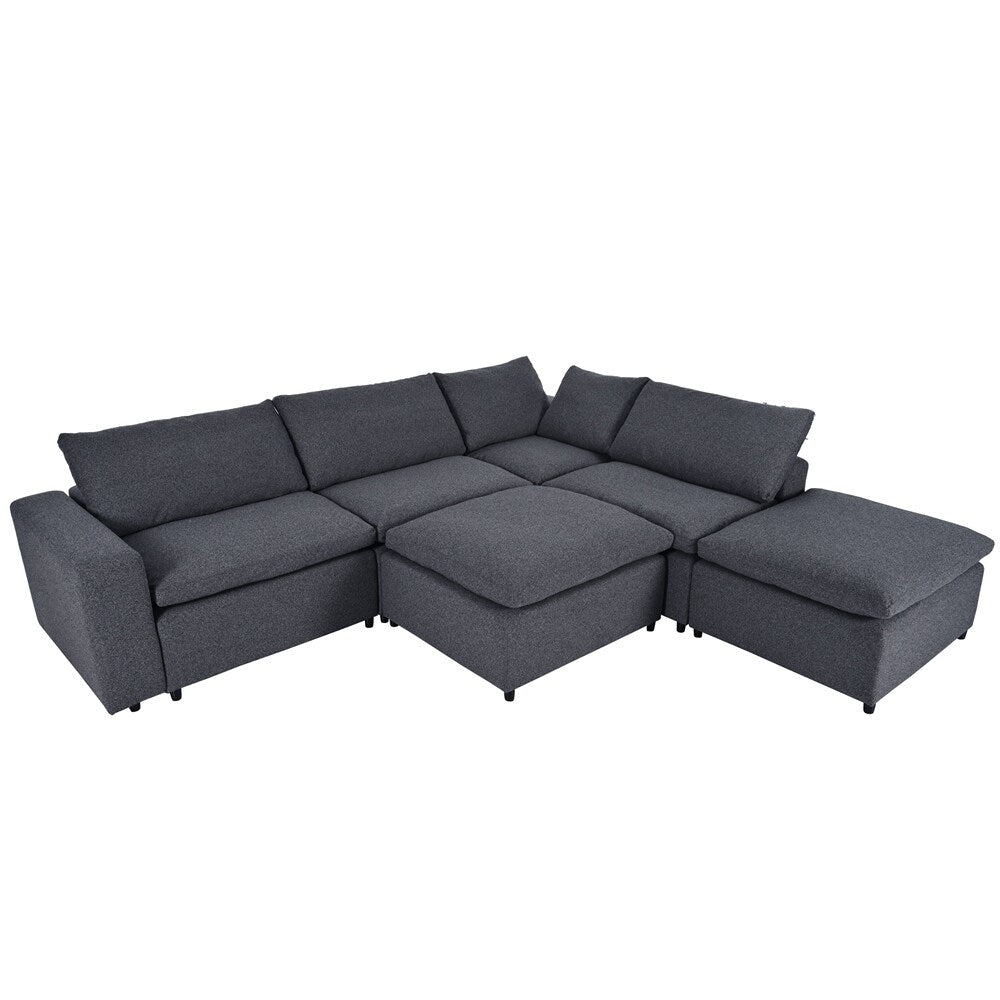 Down Filled Upholstered Sectional Sofa Set with Wide Armrests