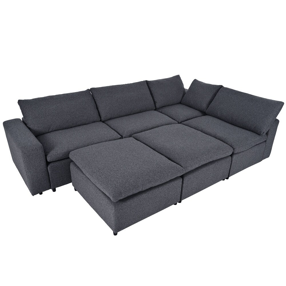 Down Filled Upholstered Sectional Sofa Set with Wide Armrests