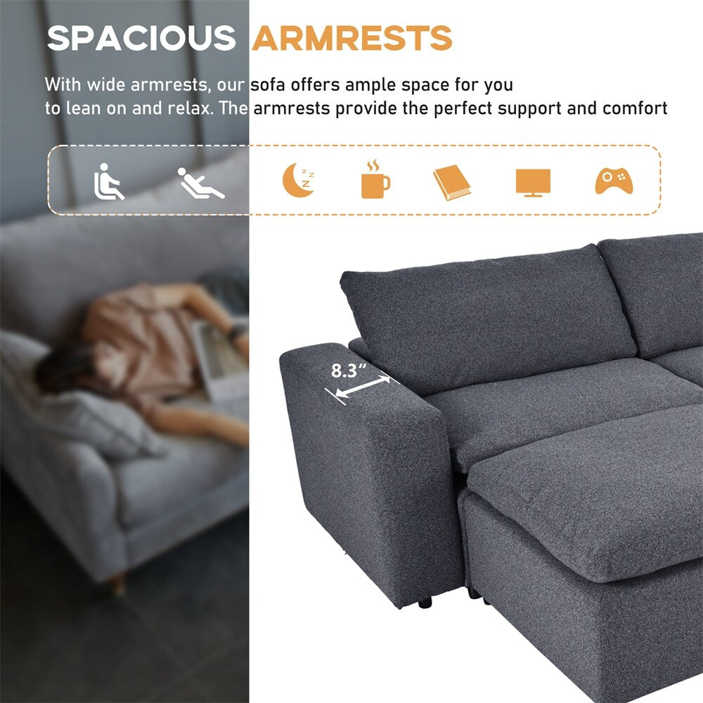 Down Filled Upholstered Sectional Sofa Set with Wide Armrests