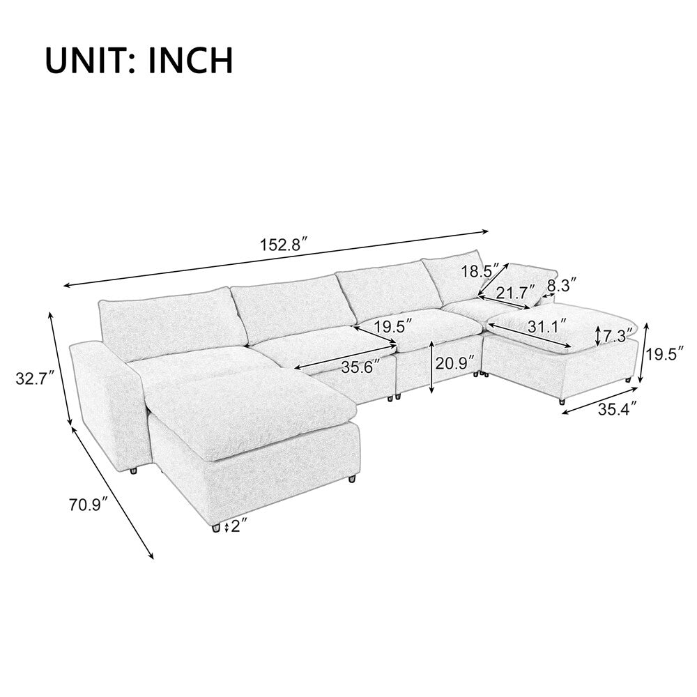 Down Filled Upholstered Sectional Sofa Set with Wide Armrests