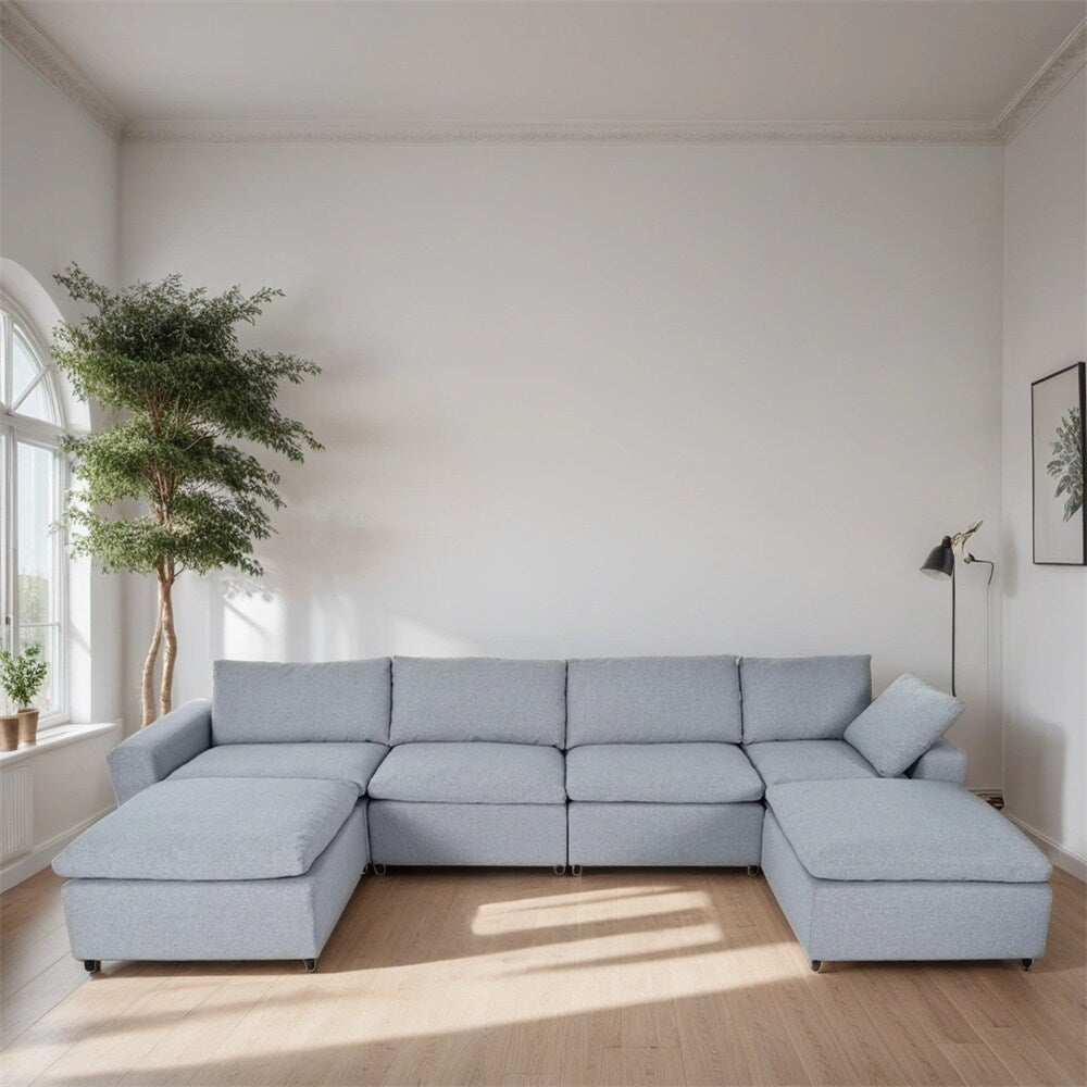 Down Filled Upholstered Sectional Sofa Set with Wide Armrests