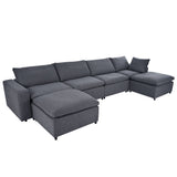 Down Filled Upholstered Sectional Sofa Set with Wide Armrests