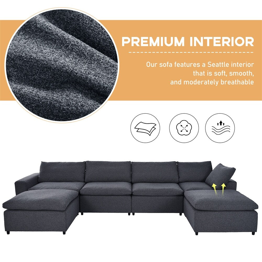 Down Filled Upholstered Sectional Sofa Set with Wide Armrests