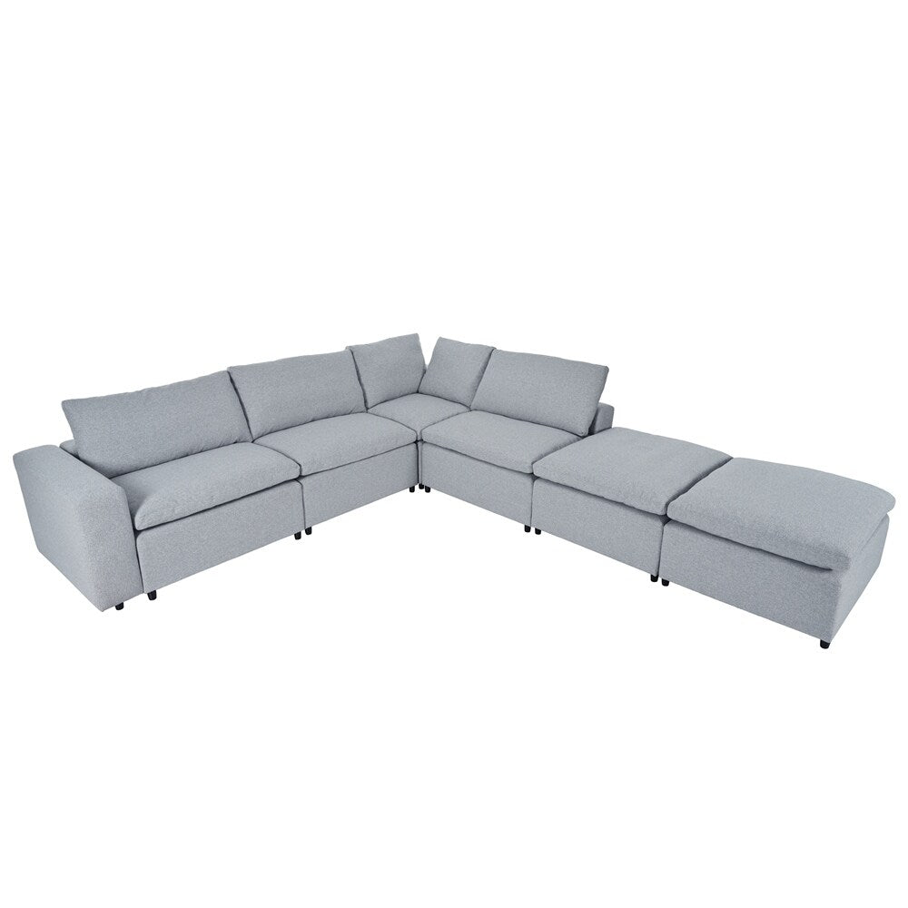 Down Filled Upholstered Sectional Sofa Set with Wide Armrests